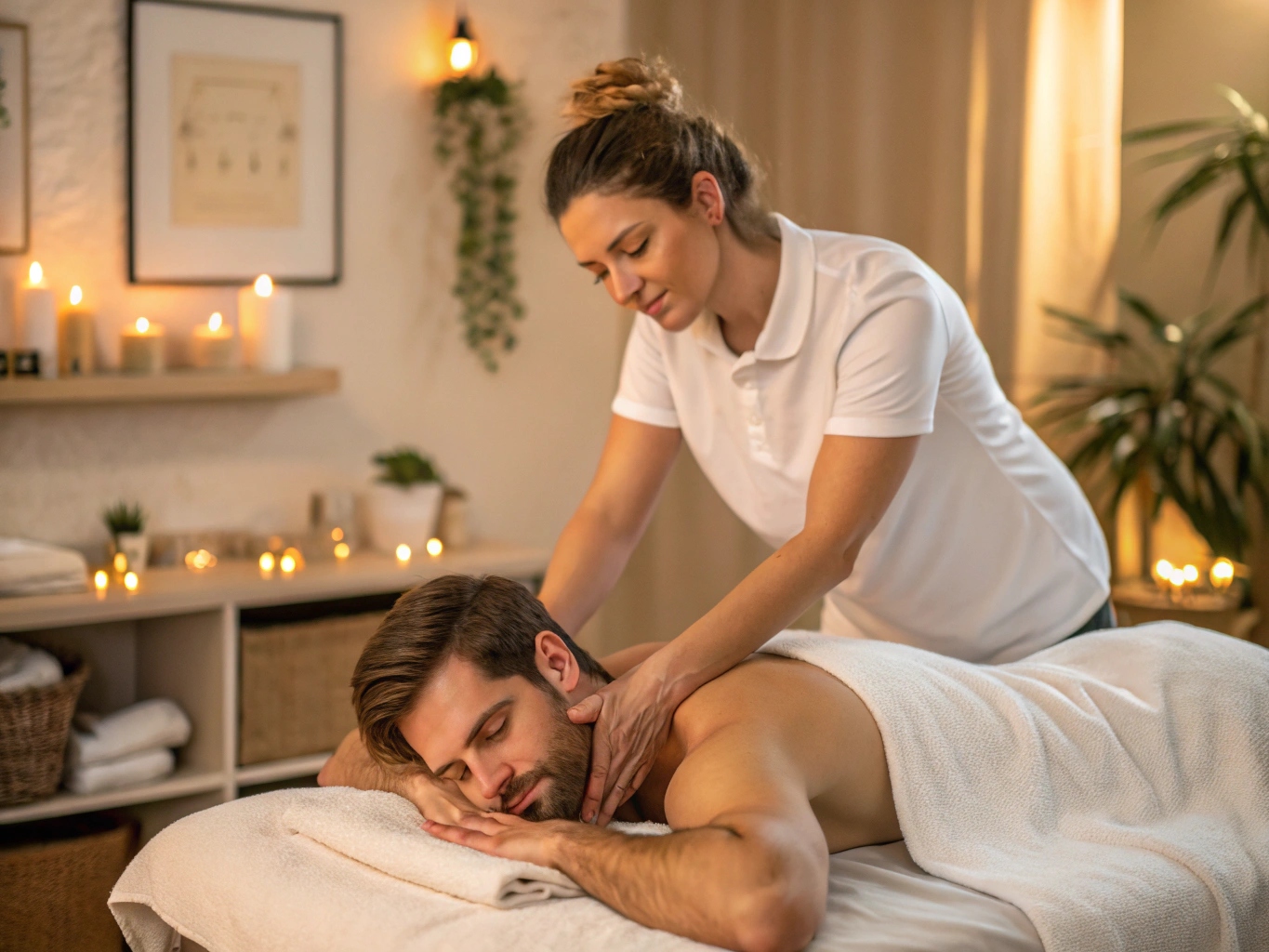 Professionell massageterapeut utför ryggmassage